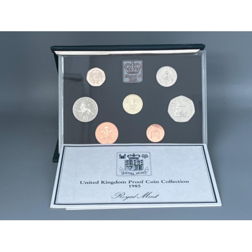 89 - UK Royal Mint proof coin collection including 1985, 1986 & 1988 in original cases