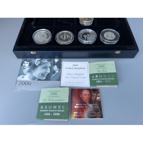 90 - UK Royal Mint silver proof coins in case including 50p 2003 Coronation coin, £2 Invention Industry a... 