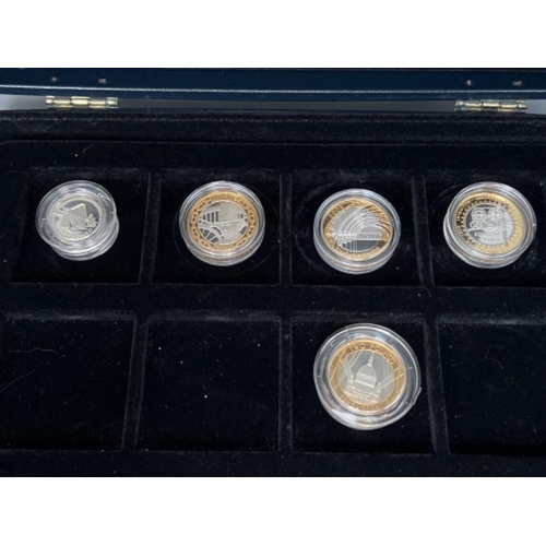 90 - UK Royal Mint silver proof coins in case including 50p 2003 Coronation coin, £2 Invention Industry a... 