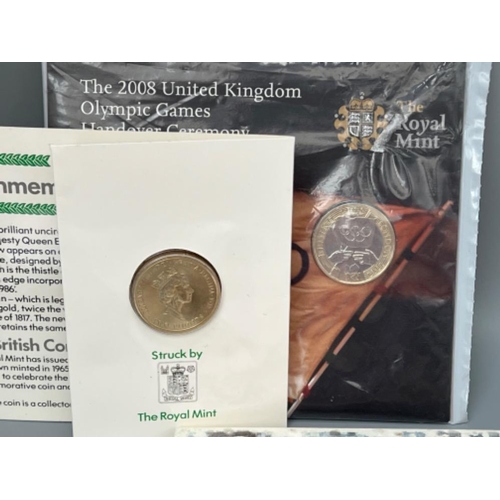 96 - Royal mint uncirculated 1986 commonwealth games £2 coins, 2008 Olympic Games Handover ceremony £2 co... 