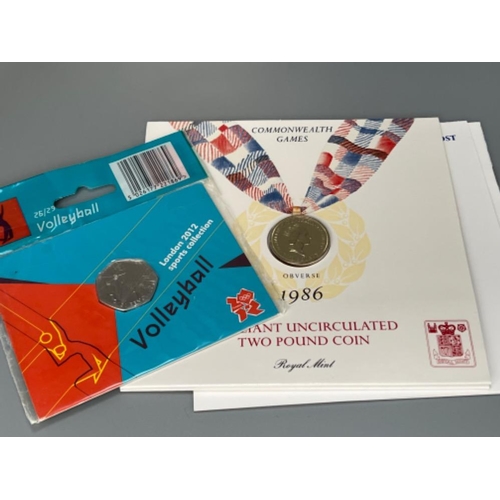 96 - Royal mint uncirculated 1986 commonwealth games £2 coins, 2008 Olympic Games Handover ceremony £2 co... 