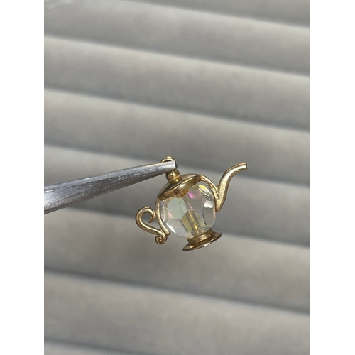 8 - 9ct Yellow Gold Fully Hallmarked Crystal Teapot Charm Weighing 2.67 grams