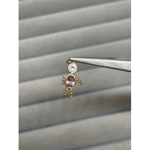 14 - 9ct Yellow Gold White & Pink Crystal Moveable Figure Charm Weighing 0.48 grams