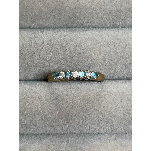 19 - 9ct Yellow Gold Fully Hallmarked Aquamarine & Diamond Half Eternity Ring Weighing 1.87 grams Size L ... 