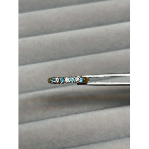 19 - 9ct Yellow Gold Fully Hallmarked Aquamarine & Diamond Half Eternity Ring Weighing 1.87 grams Size L ... 