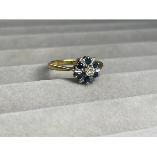 34 - 18ct Yellow Gold Fully Hallmarked Blue Stone & Diamond Cluster Ring Weighing 3.57 Grams Size N