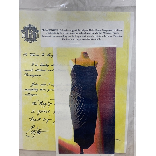 154 - Marilyn Monroe piece of black nylon cut from her original dress framed with a copy of Elaine Barrie ... 