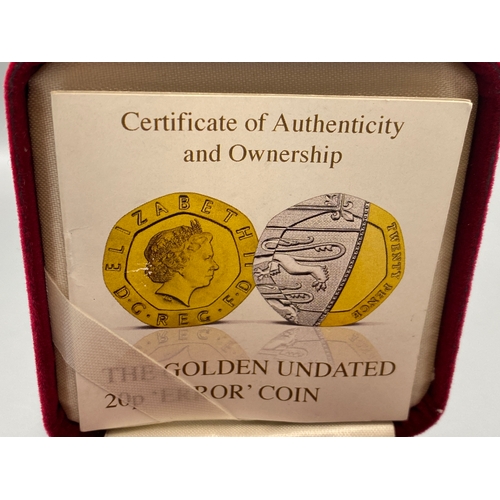 158 - 20p undated special gold plated edition coin with certificate and box