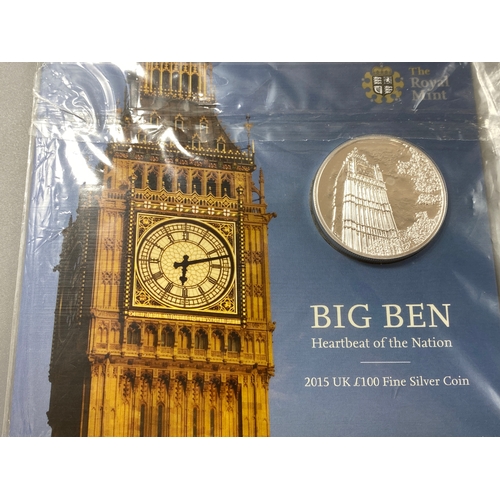 161 - £20 and £100 pure silver up coins in original Royal Mint packs