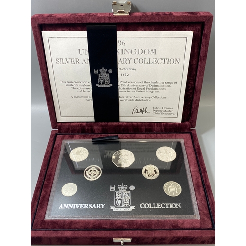 164 - Royal Mint 1996 silver anniversary 7 coin proof set in case of issue with certificate