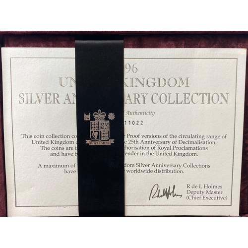 164 - Royal Mint 1996 silver anniversary 7 coin proof set in case of issue with certificate