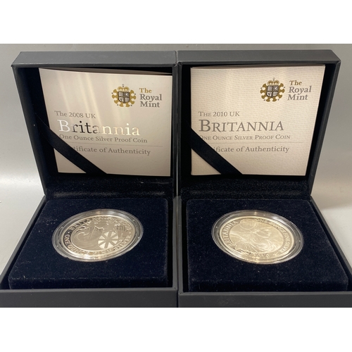 166 - Ku silver proof 1 ounce Britannia Coins  2004,2006,2008 and 2010 all in original cases with certific... 