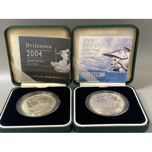 166 - Ku silver proof 1 ounce Britannia Coins  2004,2006,2008 and 2010 all in original cases with certific... 