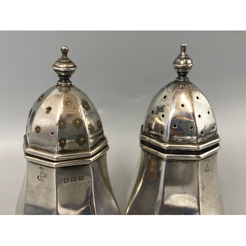 115 - Pair of Antique silver salt and pepper shakers hallmarked Birmingham 1921, weight 100.78 grams