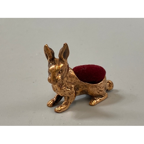 190 - Silver brass cased rabbit pincushion