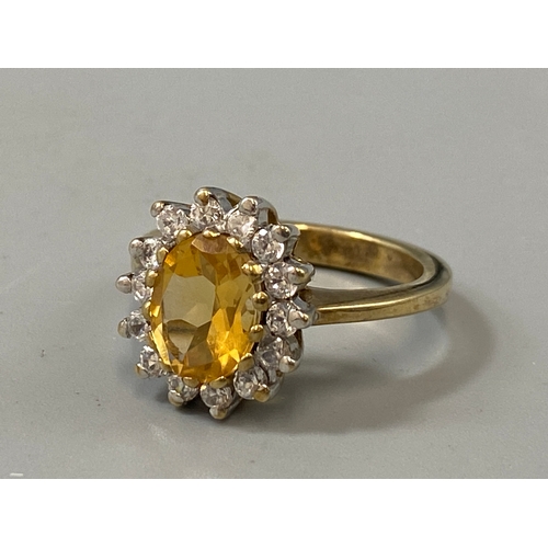 62 - Ladies 9ct gold citrine and white stone dress ring, weight 5 grams size L 1/2