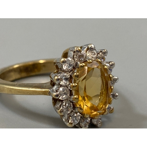 62 - Ladies 9ct gold citrine and white stone dress ring, weight 5 grams size L 1/2