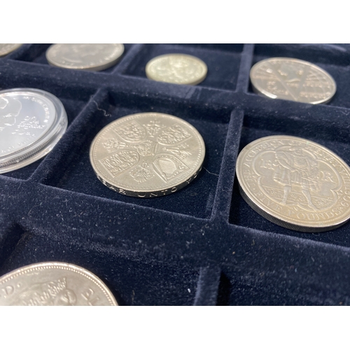 123 - 12 coins to include Gold plated titanic £5, 2 George VI silver coins and 90th Birthday £5