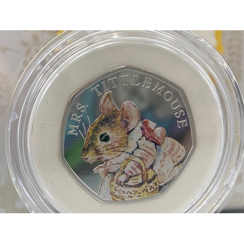 82 - Celebrating Beatrix Potter and her little tales Royal Mint 50p coin of Mrs Tittlemouse in protective... 