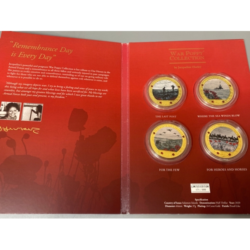 85 - 2 gold plated coin collections of WWI poppy Remembrance with certificates and cases