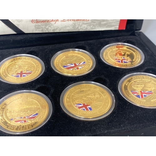 86 - Lot containing gold plated coins and medallions to include The First World War collection and 3 Conc... 