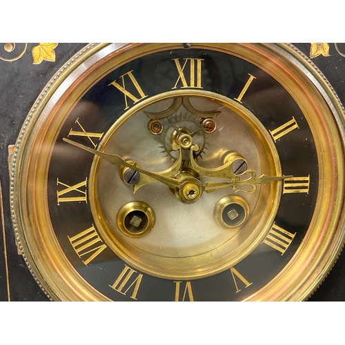 98 - Well designed black marble and brass detailed mantle clock