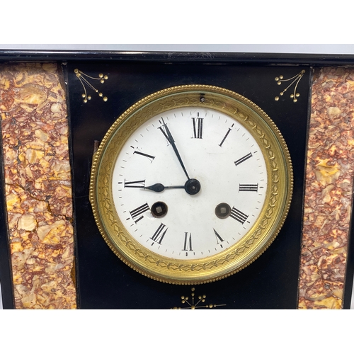 99 - French black marble and granite design mantle clock