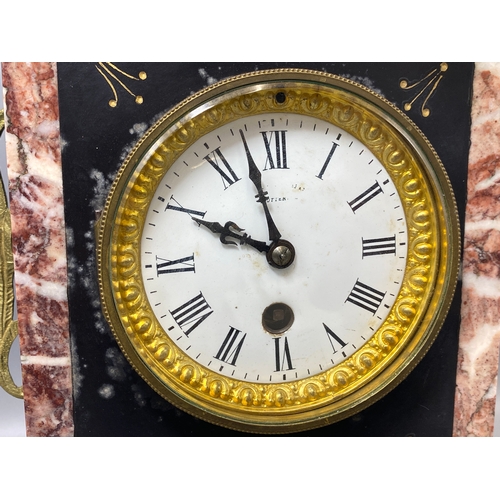 100 - French well designed black marble, granite and brass mantle clock