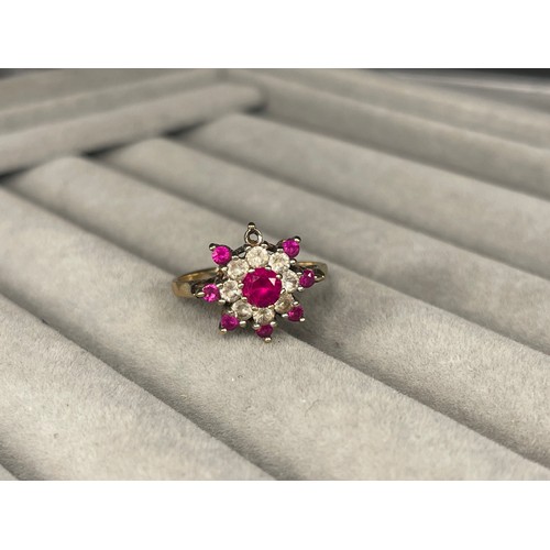 56 - 9ct Pink and White Stone Cluster Ring Weighing 2.61 grams Size L