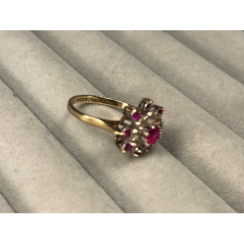 56 - 9ct Pink and White Stone Cluster Ring Weighing 2.61 grams Size L