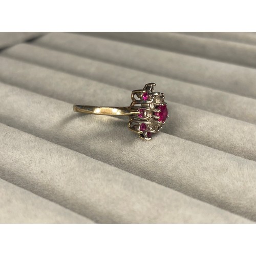 56 - 9ct Pink and White Stone Cluster Ring Weighing 2.61 grams Size L