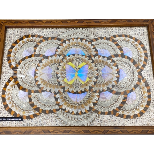 205 - Wooden inlayed butterfly wing style Rio De Janeiro tray in good condition