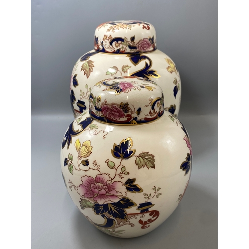 208 - 2x Masons Ironstone Manadalay design prunus jar both in good condition