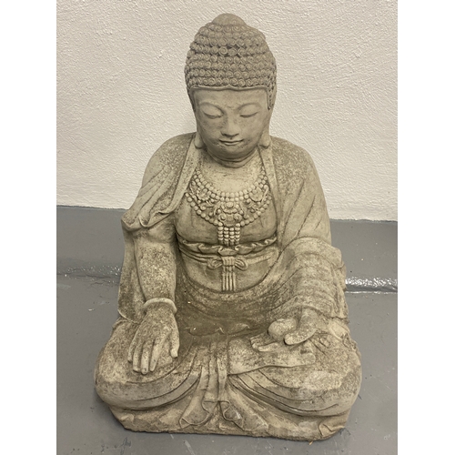 215 - Outdoor concrete buddha style garden statue height 63cm