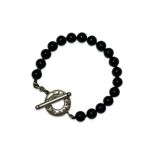 12 - Tiffany & Co. Black Onyx Beaded Bracelet with Silver Clasp in original box weighing 23.75 grams and ... 