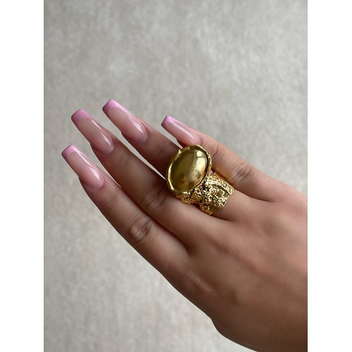 1 - Yves Saint Laurent (YSL) Gold Tone Ring weighing 28.59 grams and measuring Size Q