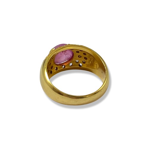 54 - 18ct yellow gold diamond and pink sapphire fancy design ring weighing 7.47 grams size L