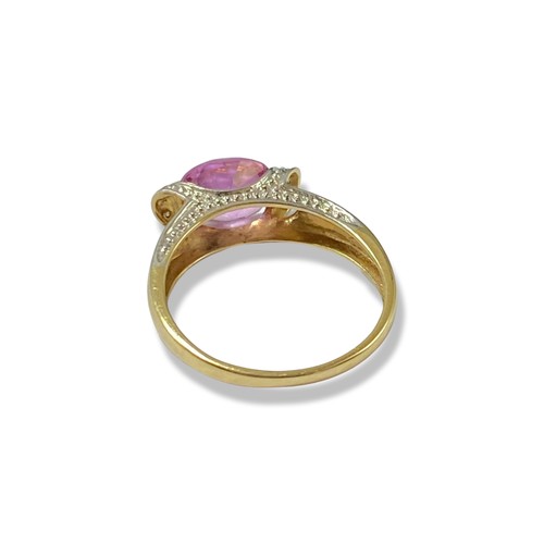 67 - 9ct London yellow gold pink stone and diamond fancy design ring weighing 2.16 grams size P