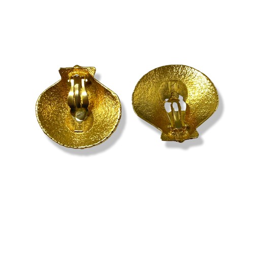 9 - Yves Saint Laurent (YSL) gilt Shell fully marked earrings weighing 30.1 grams