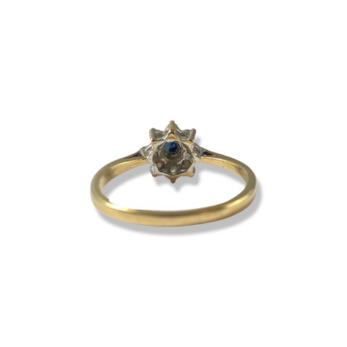 47 - 9ct yellow gold Diamond and sapphire cluster ring weighing 1.8 grams size N