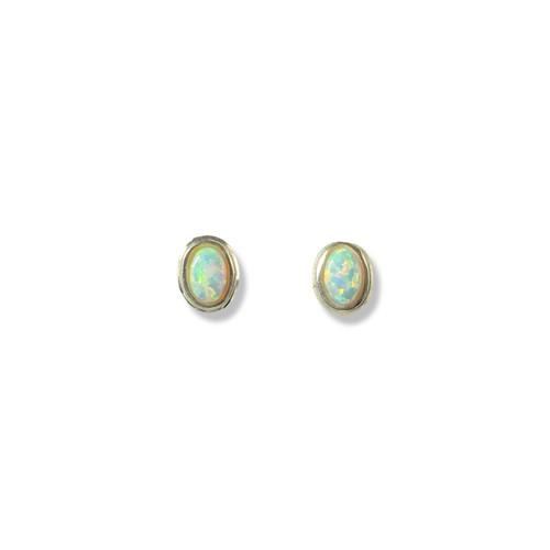 38 - Pair of oval cut opal earrings set in silver mount weighing 0.91 grams