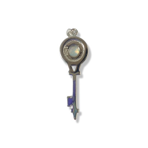 58 - Silver, Opal and white stone key design pendant weighing 4.34 grams measuring 4cm in length