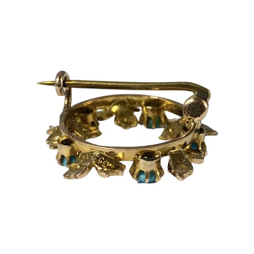 76 - Victorian 9ct yellow gold wreath style brooch featuring turquoise and seed pearls weighing 2.28 gram... 