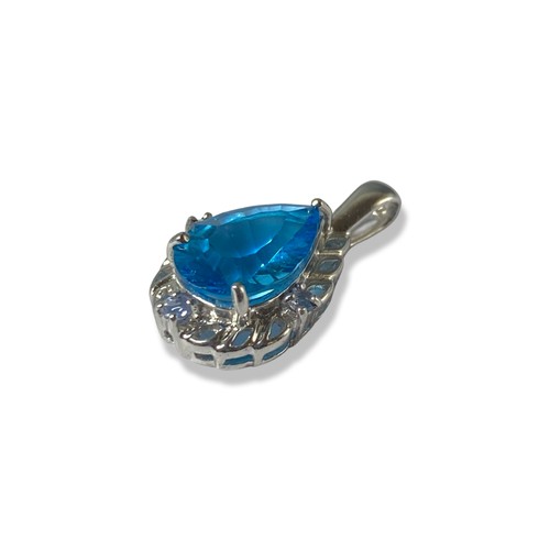 81 - 9ct Birmingham White Gold London Blue Topaz and diamond Pendant comprising of a pear-shaped topaz we... 