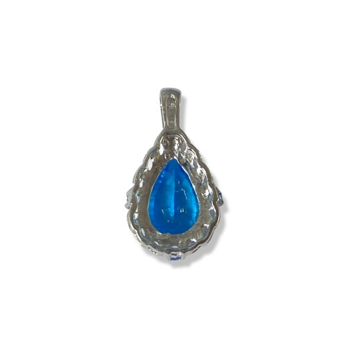 81 - 9ct Birmingham White Gold London Blue Topaz and diamond Pendant comprising of a pear-shaped topaz we... 