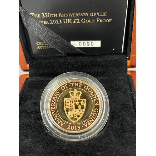 117 - Royal Mint The 350th Anniversary of the Guinea 2013 UK £2 Gold Proof Coin, complete with case and ce... 