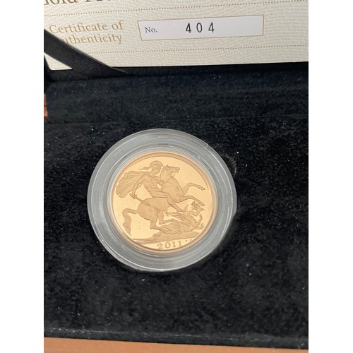 112 - Royal Mint 2011 UK Gold proof sovereign premium three-coin collection in box with certificate