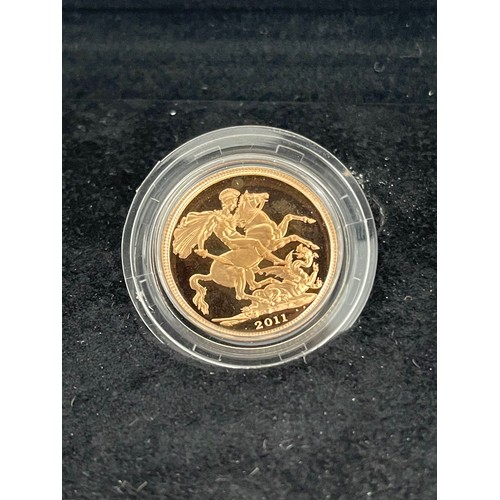 112 - Royal Mint 2011 UK Gold proof sovereign premium three-coin collection in box with certificate