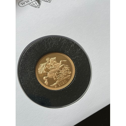 114 - Harrington & Byrne 2020 UK Gold proof full sovereign in first day cover