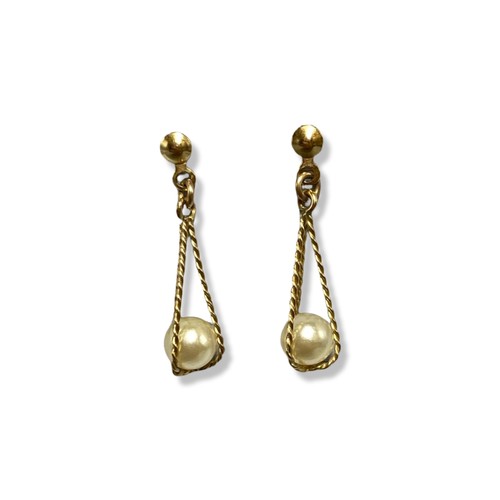 90 - Pair of 9ct yellow gold pearl rope drop earrings weighing 0.9 grams